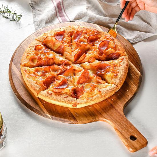 Wooden Pizza Pan with Long Handle Round Multifunction Cutting Chopping Board Vegetable Cake Bread Dessert Steak Meat