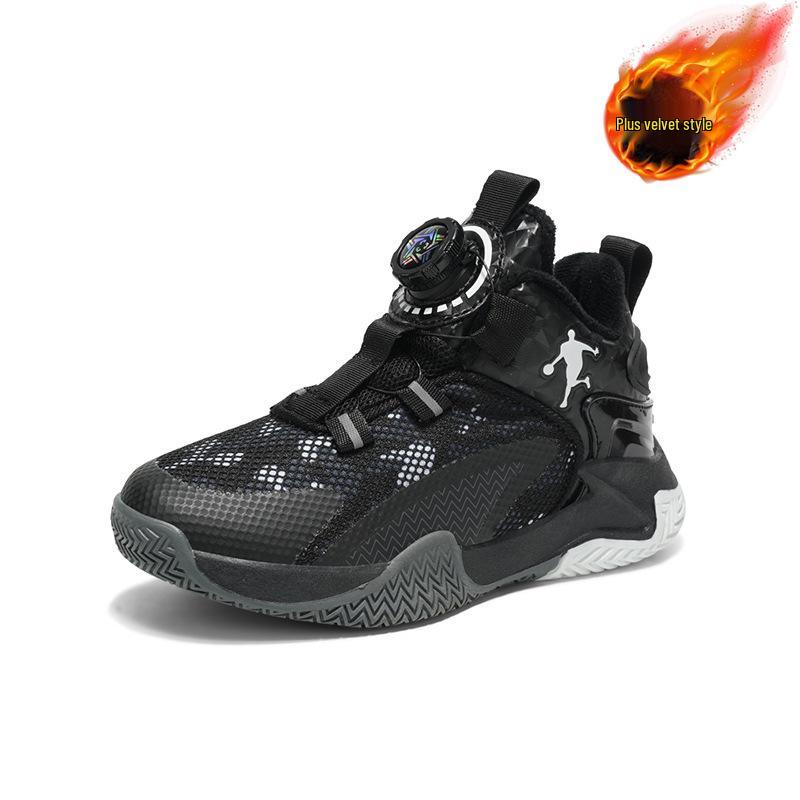 Winter 2025 Children's Non-Slip Leather Basketball Shoes with Velvet Lining