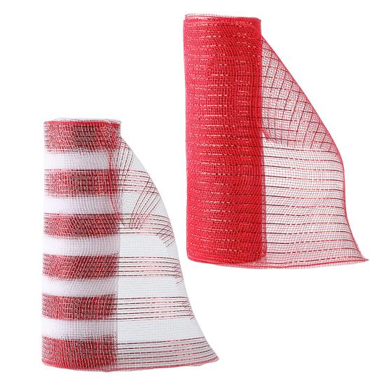 Рождественская сетчатая лента 10 дюймов x 10 ярдов Красно-красная полосатая с металлизированной фольгой сетчатая лента рулон для венков гирлянд поделок рождественской елки домашнего декора