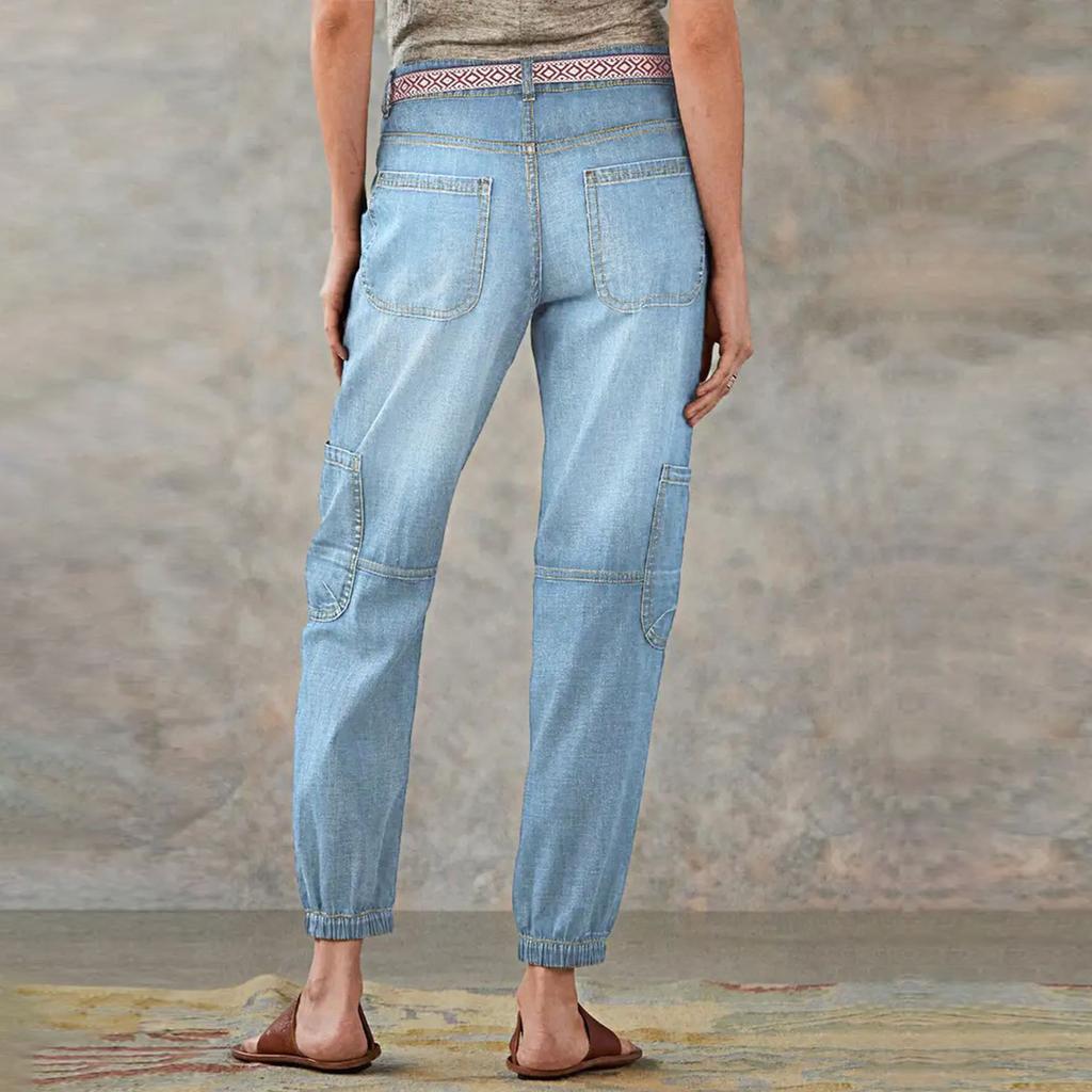 Джинсы прямого кроя на пуговицах для женщин, джинсы средней посадки с несколькими карманами, без ремня, джинсовые брюки