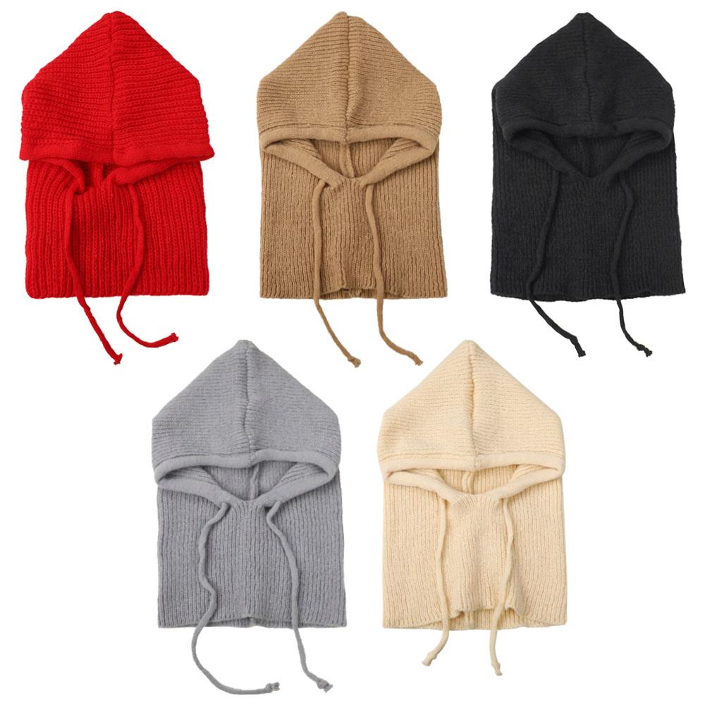 Thick Winter Knitted Hooded Caps Women One-Piece Beanie Hats Outdoor Balaclava Neck Warmer Scarf Windproof Ear Protection Bonnet