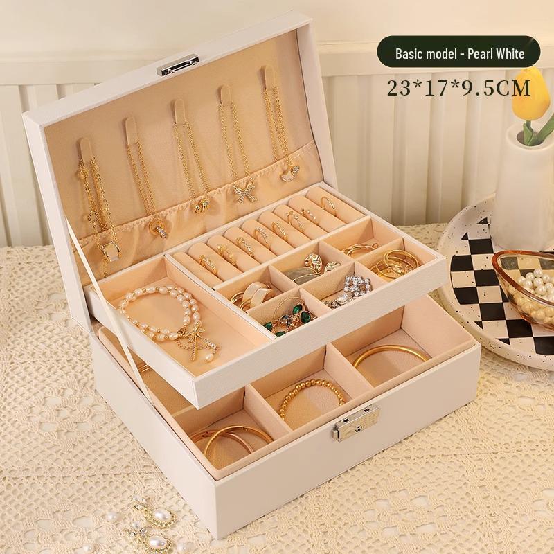 Luxurious Large-Capacity Jewelry Storage Box for Necklaces, Earrings, Bracelets, and Rings In Exquisite Gold Design.