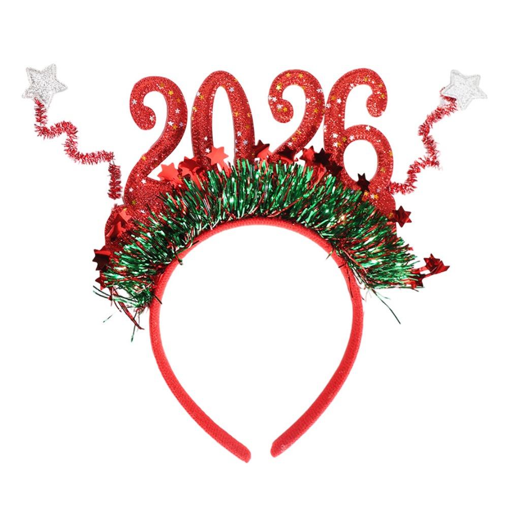 Sequin 2026 Happy New Year Headband Cute Christmas Headpiece New Year Decorative Headdress  Cosplay
