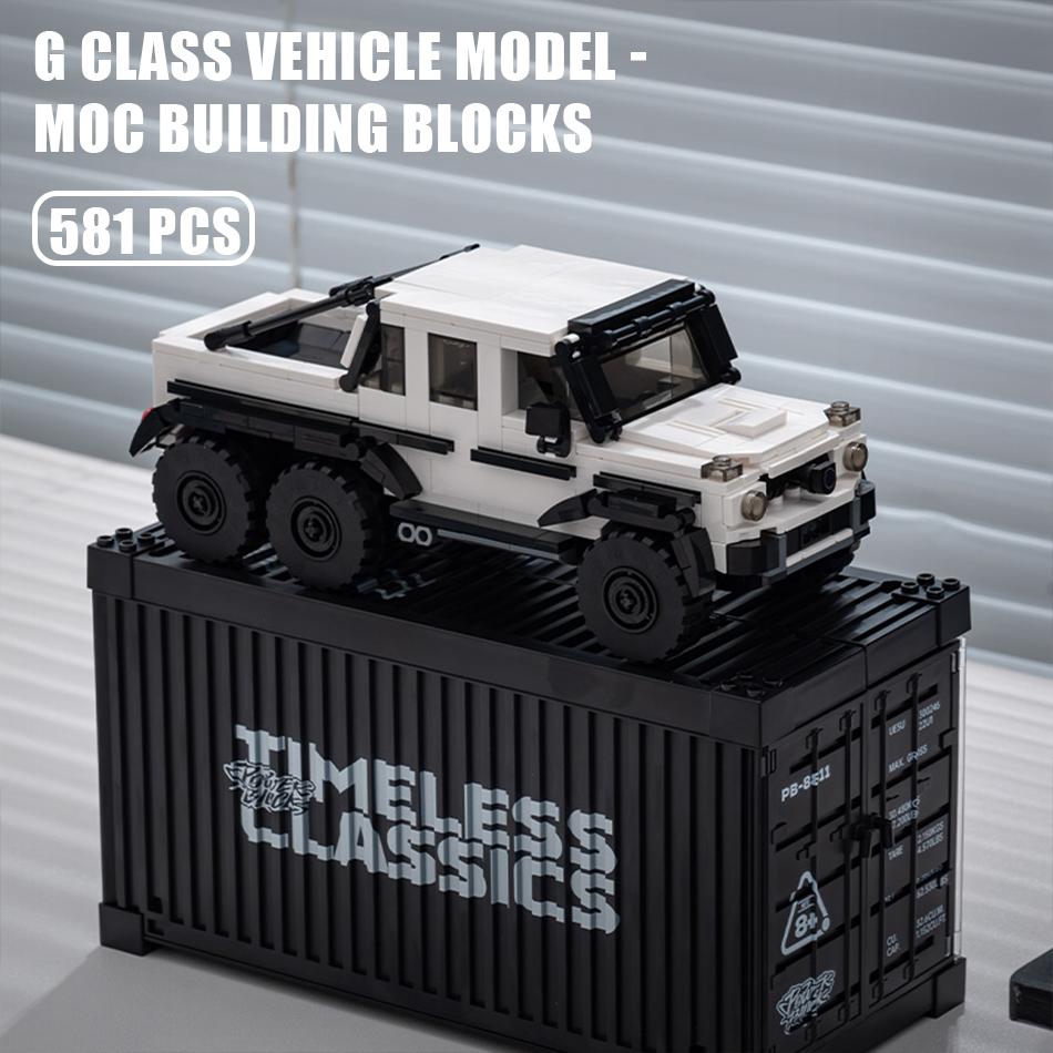 Модель транспортного средства Speed Racer G Class, кубики MOC с контейнером, демонстрационная коробка, креативные гаражные сборные кубики, игрушки, подарки для детей