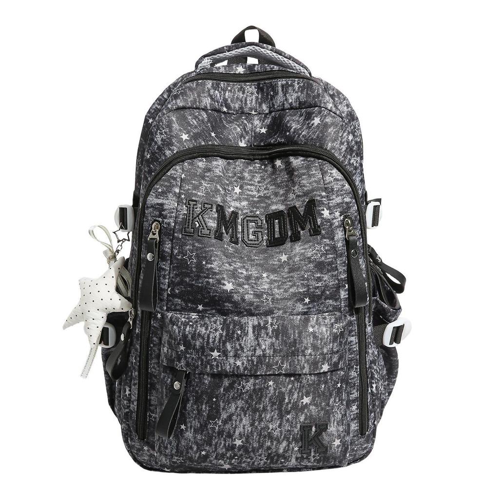 Schoolbag Lime Mint Green Gypsy Textured Backpack Letter Embroidery Wide Shoulder Strap Light School Bag for Middle and High School Students