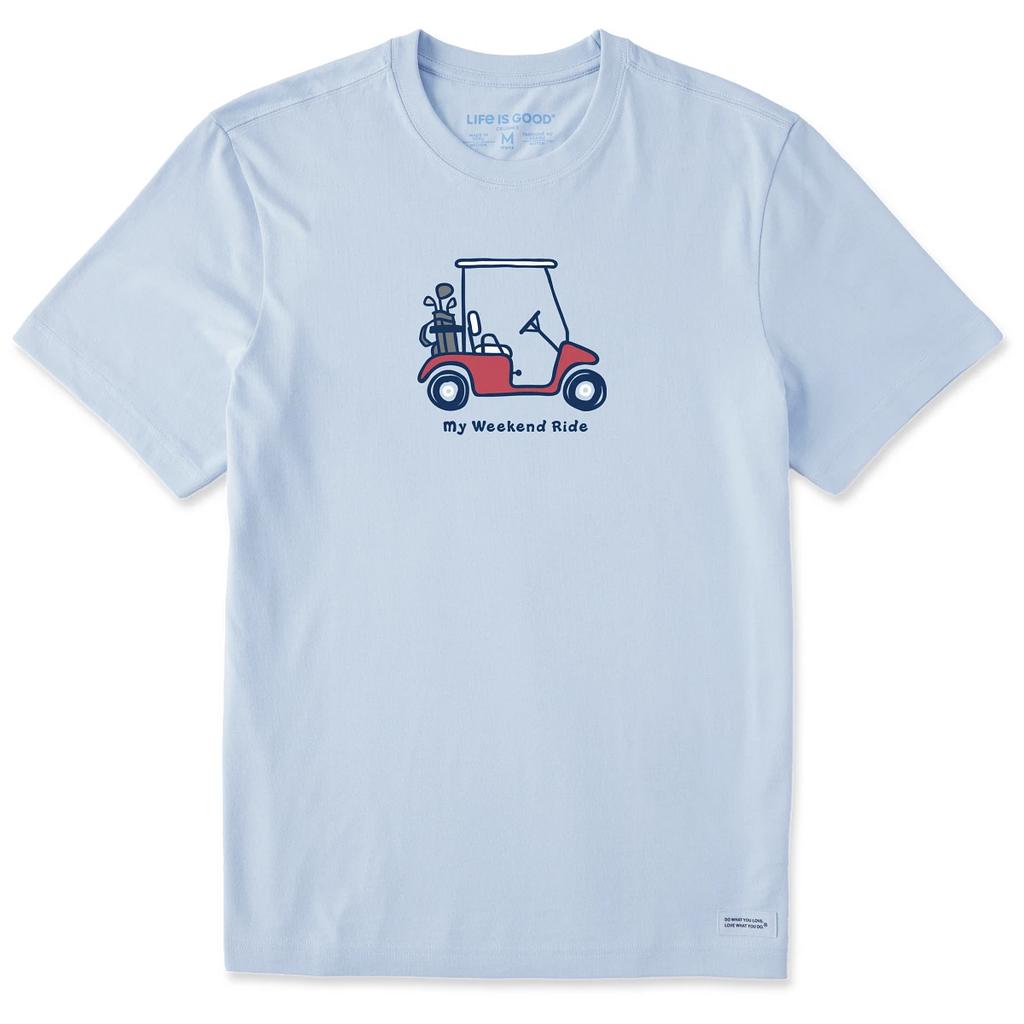 Life is Good. Men's My Weekend Ride Golf SS Crusher Tee, Glacier Blue