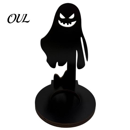 Anti Deformation Wood Base Halloween Wooden Shadow Candle Holder, Scarecrow Bat Black Cat Ghost Silhouette Artistic Table Ornament for Home