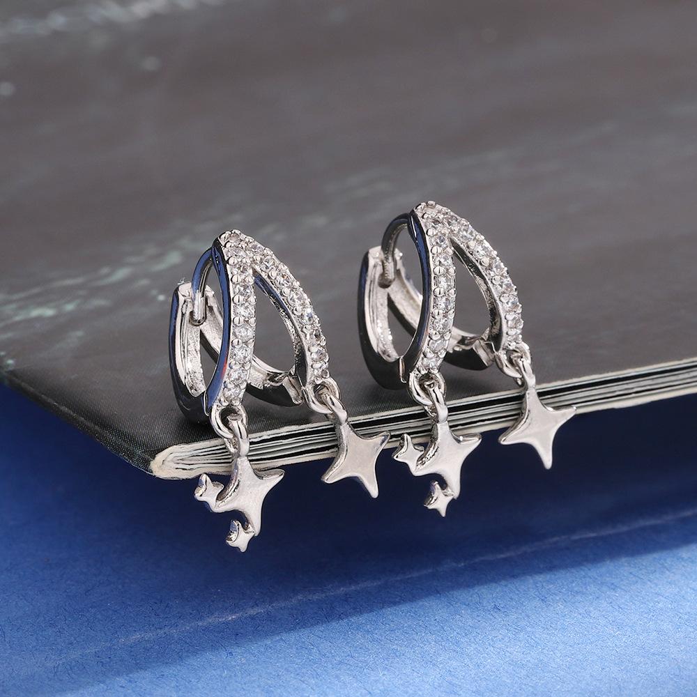 Двойная циркониевая звезда с пряжкой для ушей, модные серьги Commuter, асимметричные серьги с четырехугольной звездой и бахромой