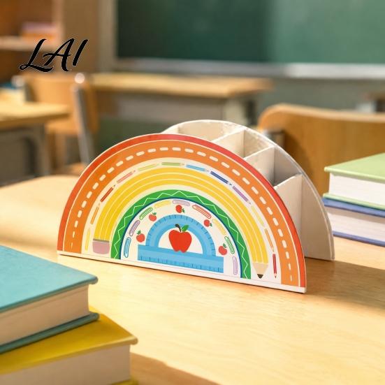Classroom Supplies Organizer Wooden Rainbow Pencil Holder Cute Desk Organizer School Office Art Supply for Girls Kids Teacher Appreciation