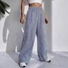 Женские сине-белые полосатые брюки с широкими штанинами и карманами, удобные повседневные брюки с высокой посадкой