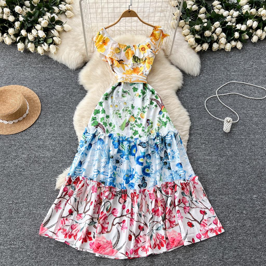 Summer Women Elegant O-neck Designer Print Long Midi Holiday Beach Party Dresses