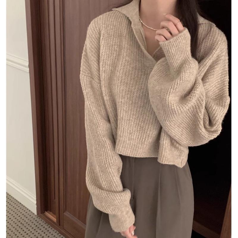 Autumn and Winter Loose Casual Knitted Sweater for Women Fashion Long Sleeve Elegant Pullover Women's Sweaters Vintage Solid Female Knitwear 24819