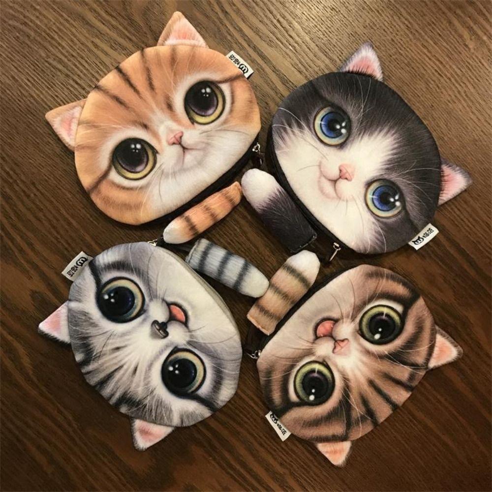 Мягкий плюшевый кошелек для монет, 3D-кошачья мордашка, женский кошелек для монет