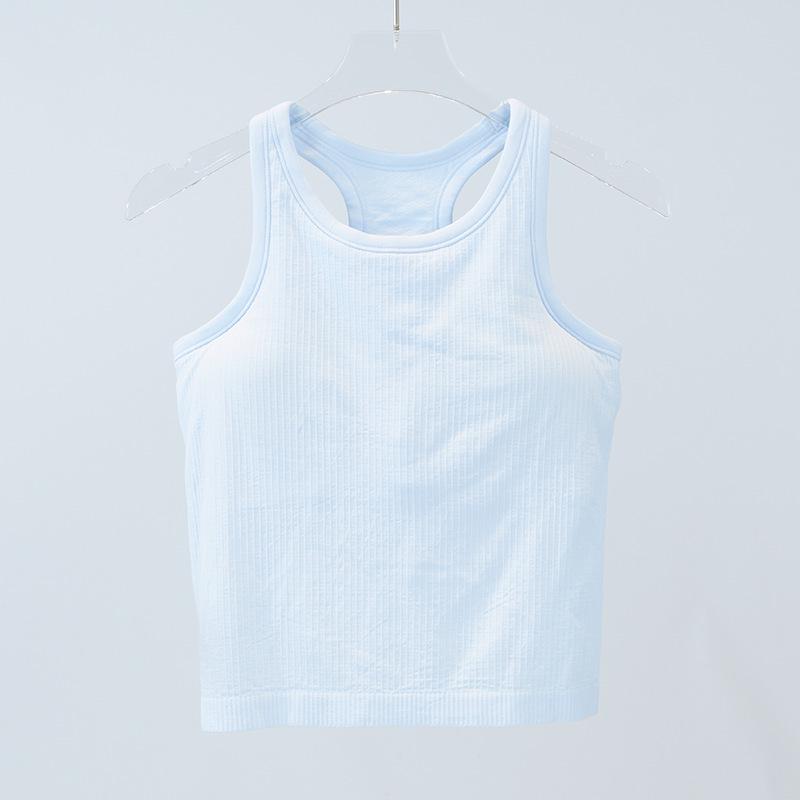 Женский топ для йоги с высоким уровнем эластичности, вязаный в рубчик, со встроенными нагрудными вкладышами, утягивающий талию и удобный для лета