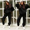Women's Sets Autumn and Winter Fashion Solid Color Loose Hooded Sweatshirt Casual Trousers Two-piece Set