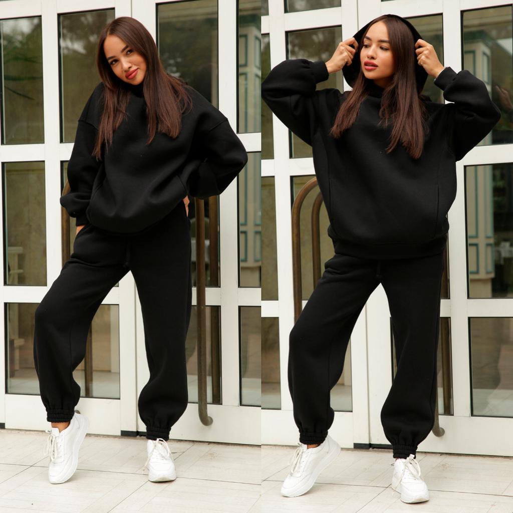 Women's Sets Autumn and Winter Fashion Solid Color Loose Hooded Sweatshirt Casual Trousers Two-piece Set