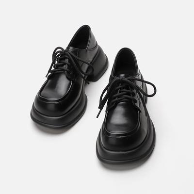 Маленькие кожаные туфли, осенние, новые, на толстом каблуке, черные, британские, ретро, на шнуровке, женские туфли в студенческом стиле на толстой подошве