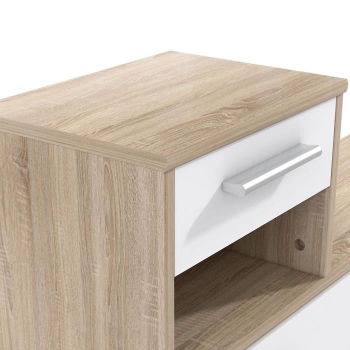 PEILI Vestiaire d'entrée avec miroir scandinave décor chêne et blanc - L 97 cm