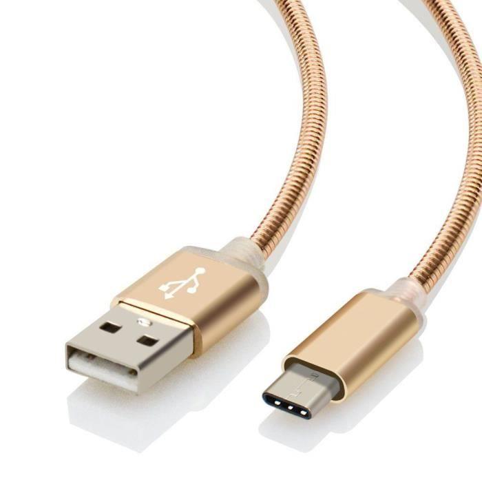 Câble USB Type C - Métal Doré - 1M - Compatible avec plusieurs smartphones - Connecteur USB Type C