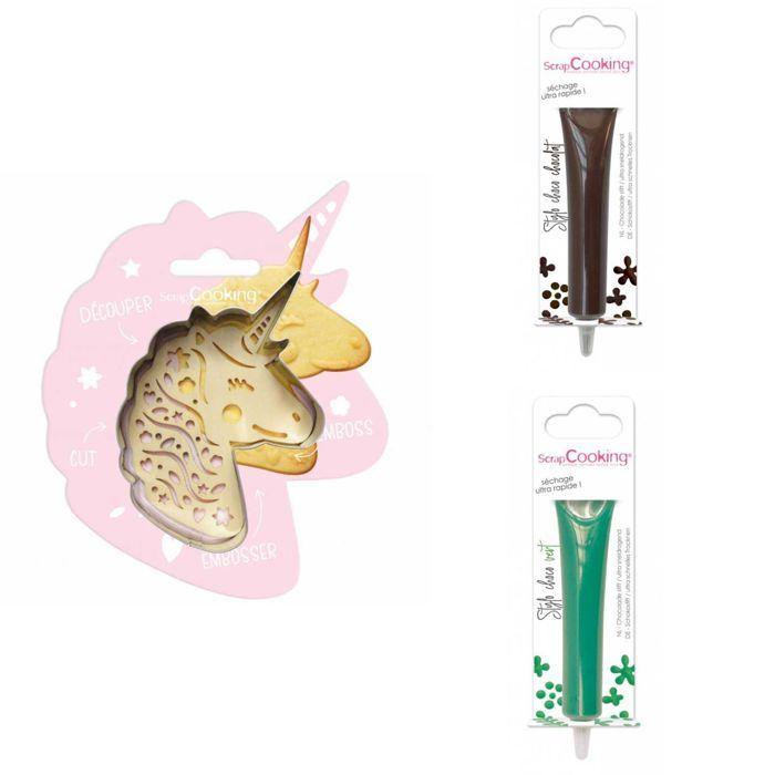 Unicorn Embossed Cookie Kit + 2 Brown and Green Chocolate Pens