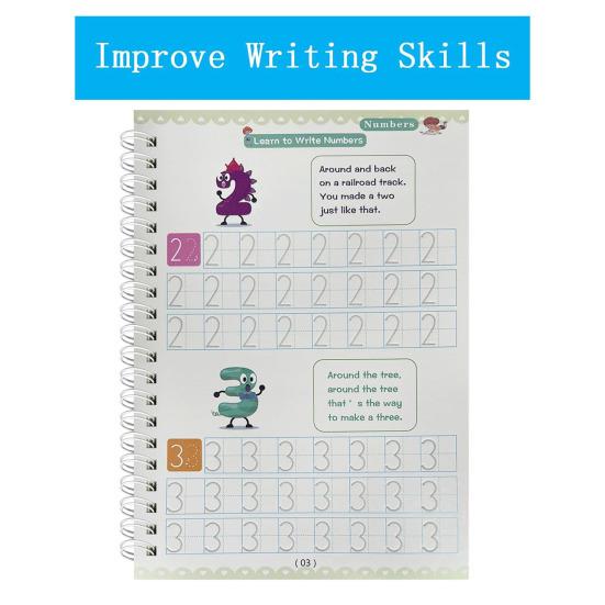 Handwriting Practice Book for Kids Magic Grooved Writing Copybook Reusable Writing Practice Workbook Kindergarten Pre-School Essentials