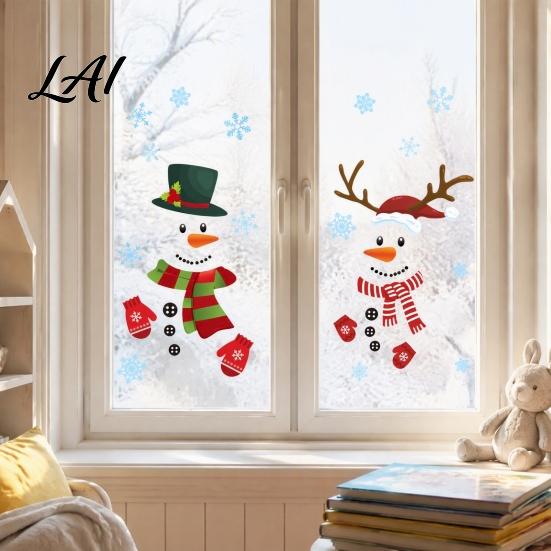Winter Holiday Scene Stickers 2Pcs Christmas Snowman Static Window Stickers Simple Double Clings Gift Decor PVC Waterproof Decals for Home
