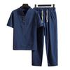 Футболка, брюки, костюм, модные карманы, пуговицы, мужской летний спортивный костюм, однотонный комплект из рубашки и брюк, мужской комплект из рубашки и брюк, мужская одежда