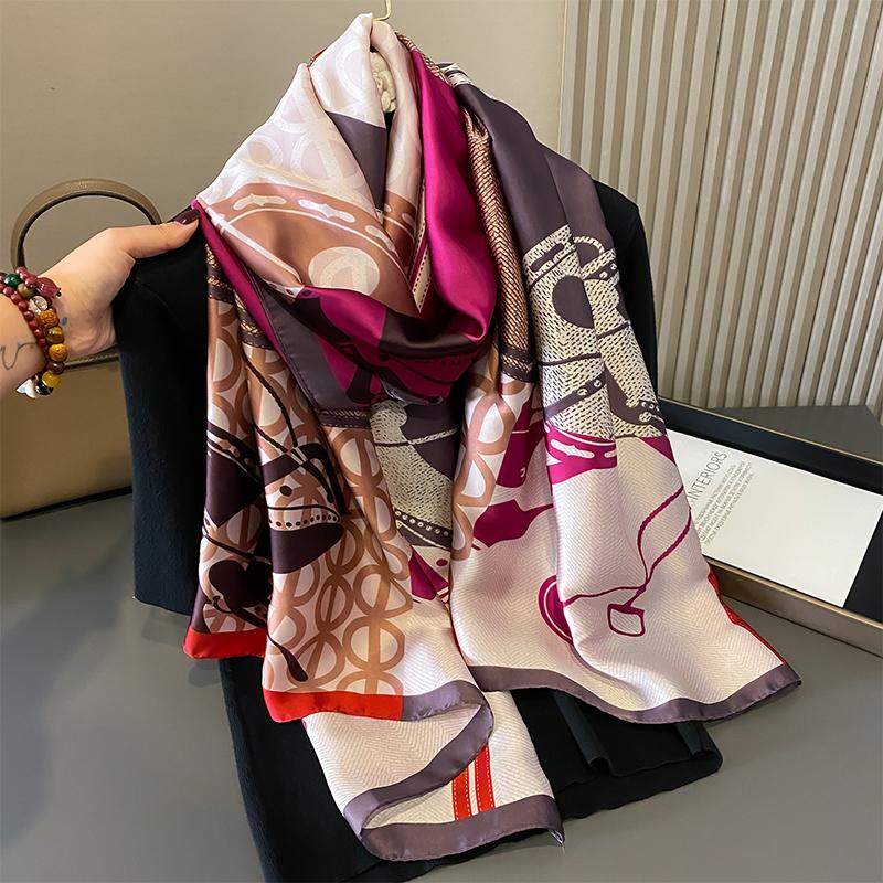 Design Satin Silk Shawl Hijab Scarf Women Fashion Summer Sunscreen Beach Stole Wraps Bufanda Female Headkerchief Echarpe New