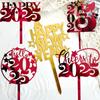 10PCS New Year Happy Party Cake Toppers 2025 Creative Red Gold Cake Flag Family New Year's Party Dessert Baking Decoration Gifts