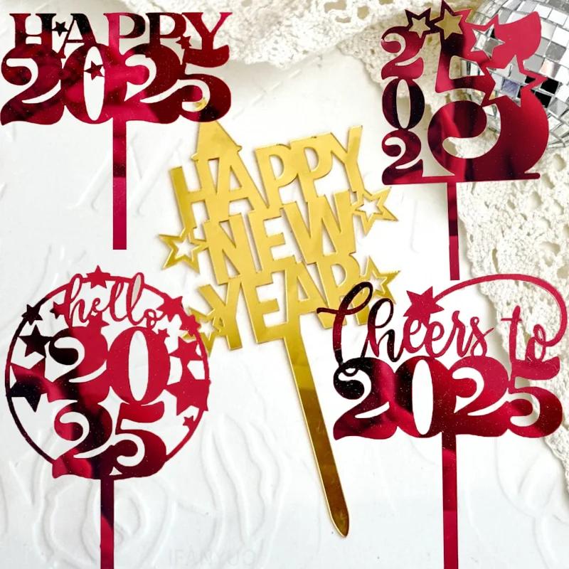 10 шт. Топперы для торта С Новым годом, счастливой вечеринкой 2025, Креативные красно-золотые флажки для торта, Семейная новогодняя вечеринка, Десерт, Украшение для выпечки, Подарки