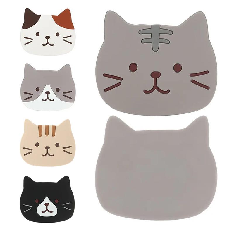 2Pcs Cute Cat Coaster Coffee Glasses Cup Mat Pad Kawaii Drink Coaster Set Heat Insulation Mug Coaster Kitchen Placemat for Table