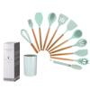 12-piece Set of Wooden Handle Silicone Kitchenware with Storage Bucket High Temperature Resistant Non-stick Spatula