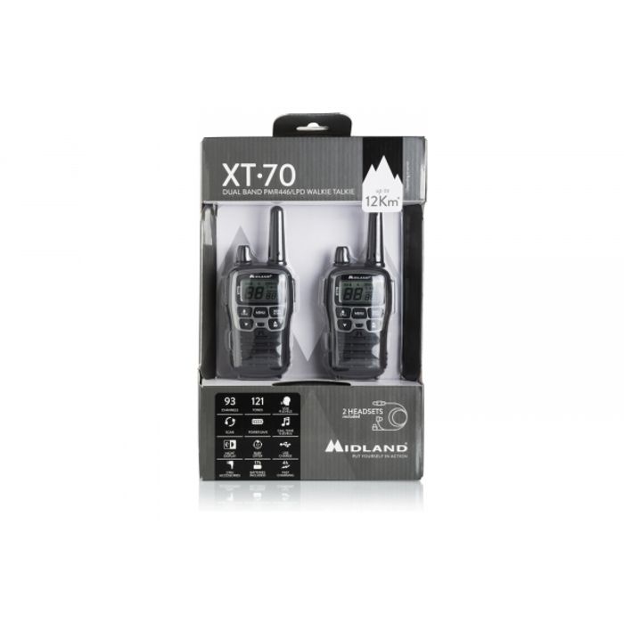 Radio Portable Midland XT70 - PMR/LPD - 446 MHz, 433 MHz - 93 Canaux (pack De 2)