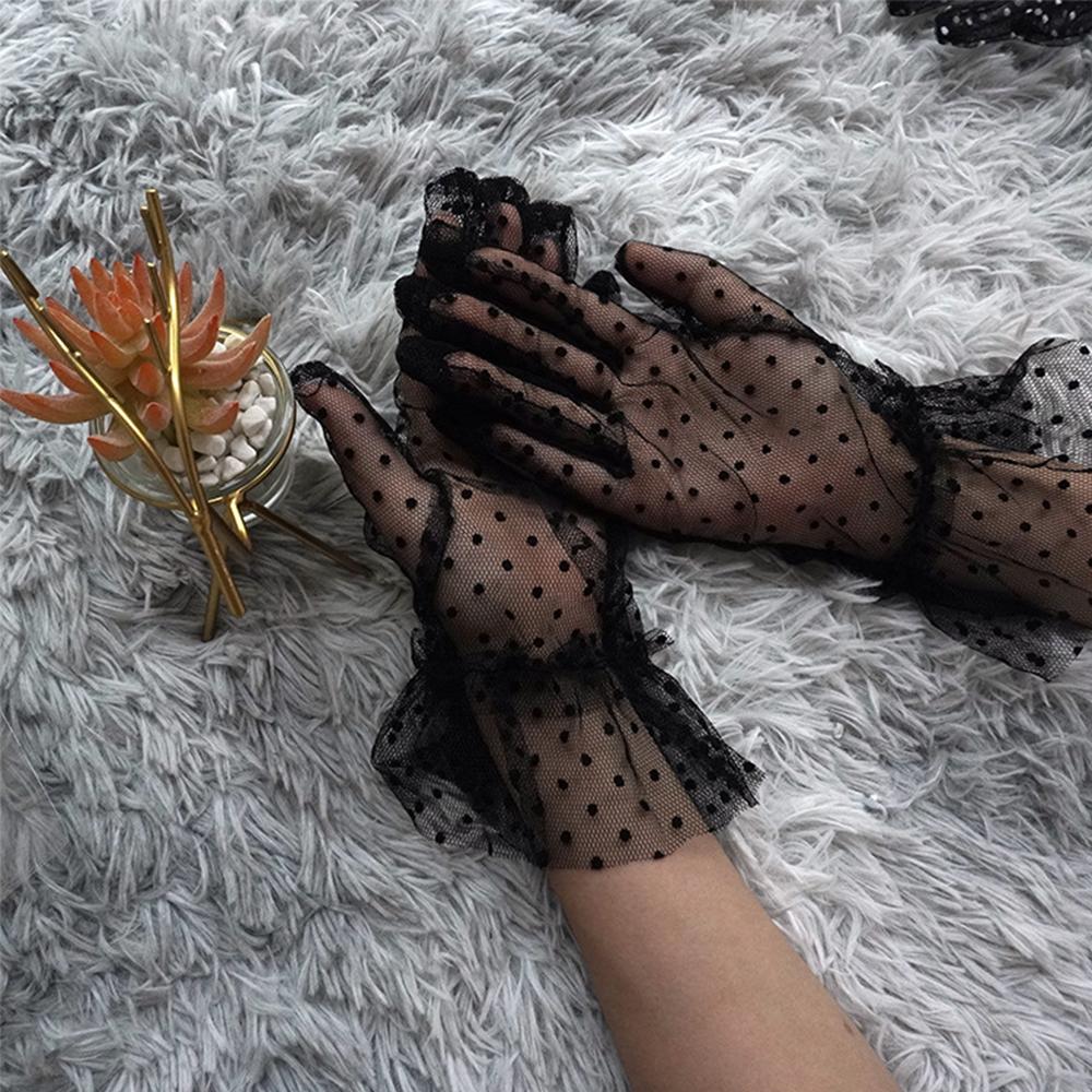 Осенняя Свадьба Перчатки на Пальцы с Оборками Солнцезащитные Эластичные в Пятнышко Кружевные Митенки Перчатки в Пятнышко Тюлевые Перчатки