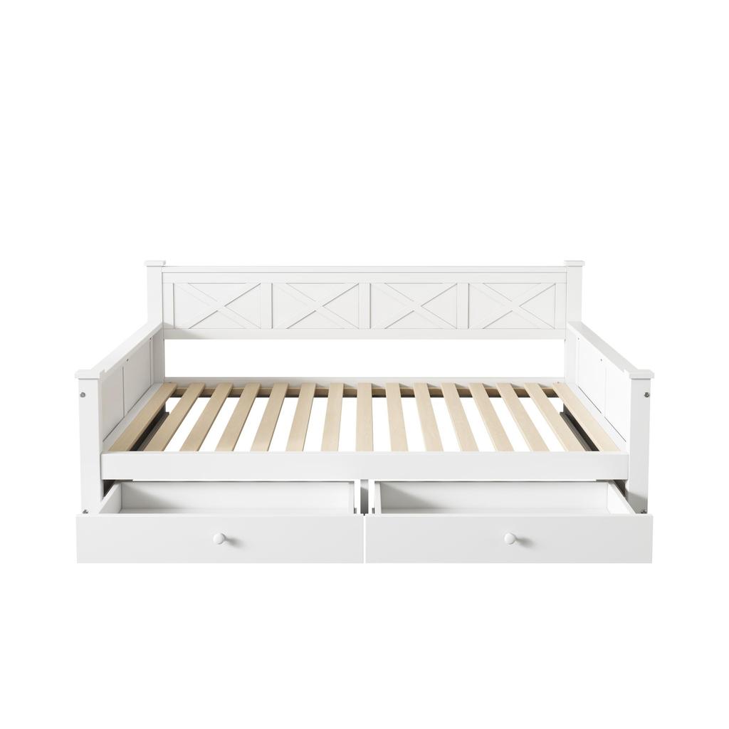 Flieks Sleeper Sofa 90x200 Daybed with Storage, Functional Bed with 2 Drawers, White