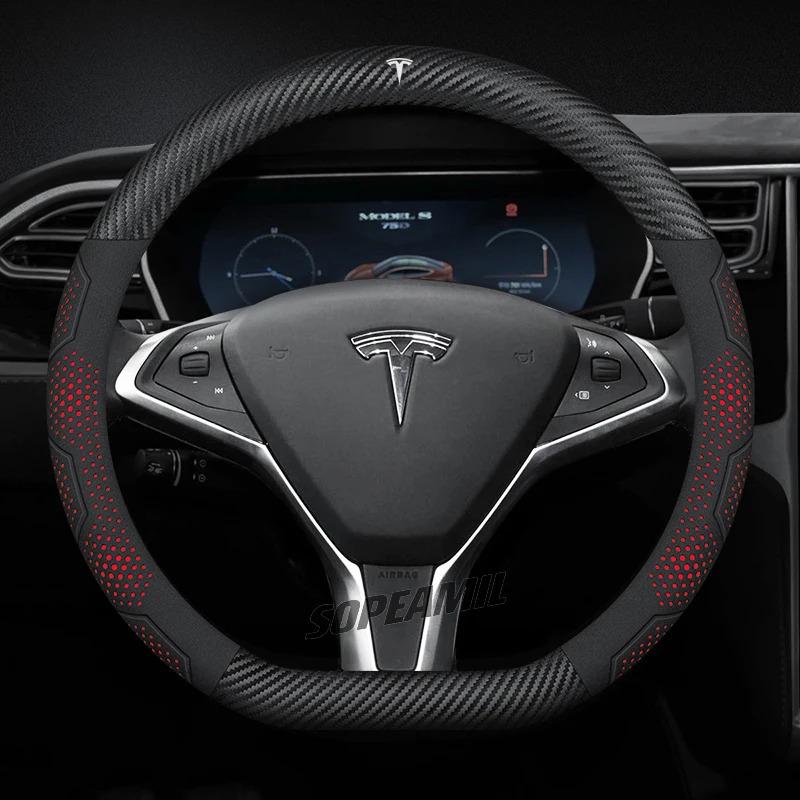 TDMC1 Для Tesla Roadster Model 3 Model Y Model S Model X Автомобильная Кожаная Углепластиковая Противоскользящая Защитная Накладка на Руль Аксессуары