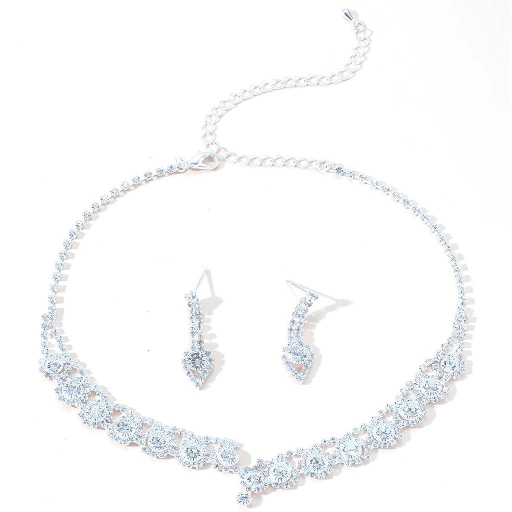 Luxury Bridal Zircon Flower Necklace & Earrings Set - Elegant Wedding Jewelry Accessories