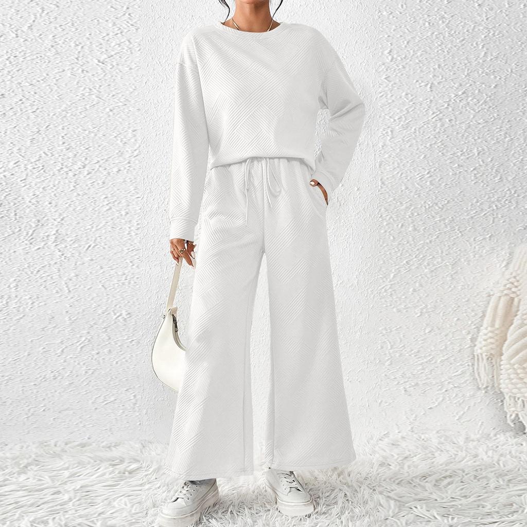 Women's Solid Color Temperament Casual Loose Textured Drawstring Elastic Waist Sports Suit