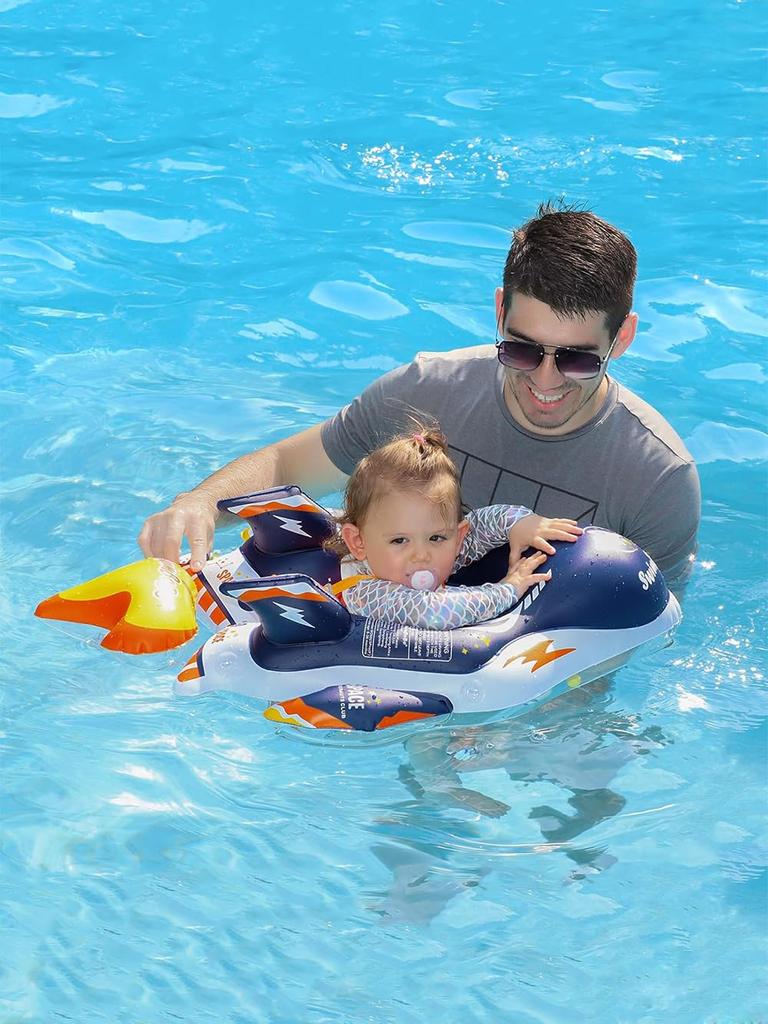 YXTC Baby Float with Foot Compartment and Roof, Rocket-Shaped, for Babies, UV Protection, SPF50+ Sunscreen, Removable Sunshade, Baby Float for Water