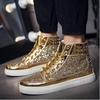 Модные мужские скейт-кеды серебристо-розовые Lovers sequined Shoes Rivets Punk Glitter Shoes Men Sneakers Youth High Top Street Flats sd45