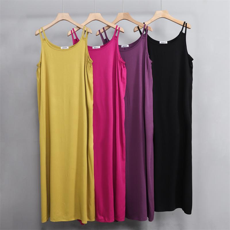 2025 New Sleeveless Cotton Rayon Slip Dress: Women's French Summer Beach Tank Maxi