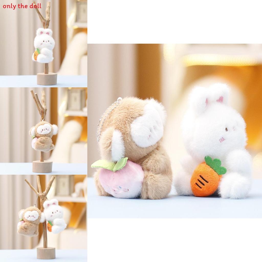 Monkey And Rabbit Plush Keychain With Carrot Peach Design For Girls Gift And Collectible Fun