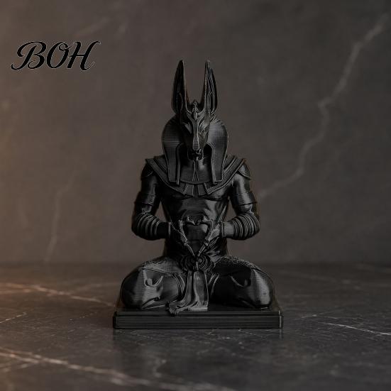 Desktop Anubis Sculpture Figurine, 3D Printed Egyptian God Statue Meditating with Heart Decor Hands, Mythical Desk for Home Office, Collectible