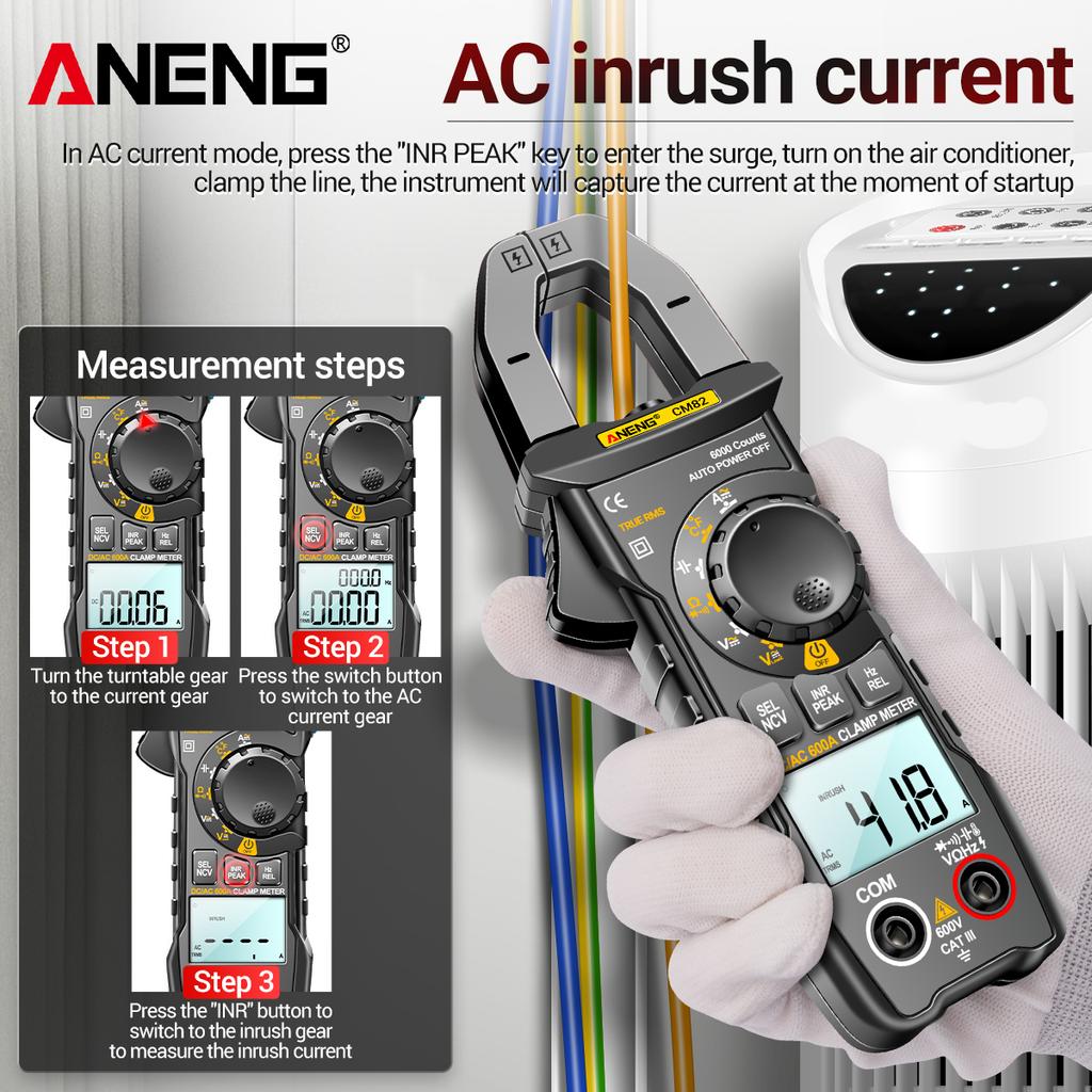 Aneng CM82 Digital Clamp Meter 6000 Counts True RMS NCV Universal Meter 600V DC/AC Voltage 600A