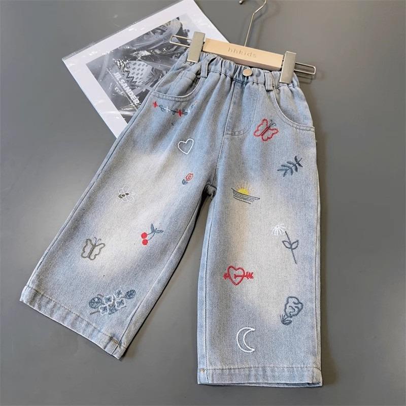 Girls' Denim Wide Leg Pants Children's Jeans Thin Straight Leg Pants High Waisted Pants
