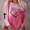 Футболка с буквенным и сердечным принтом, повседневная футболка с круглым вырезом и длинными рукавами, весенне-летняя женская одежда