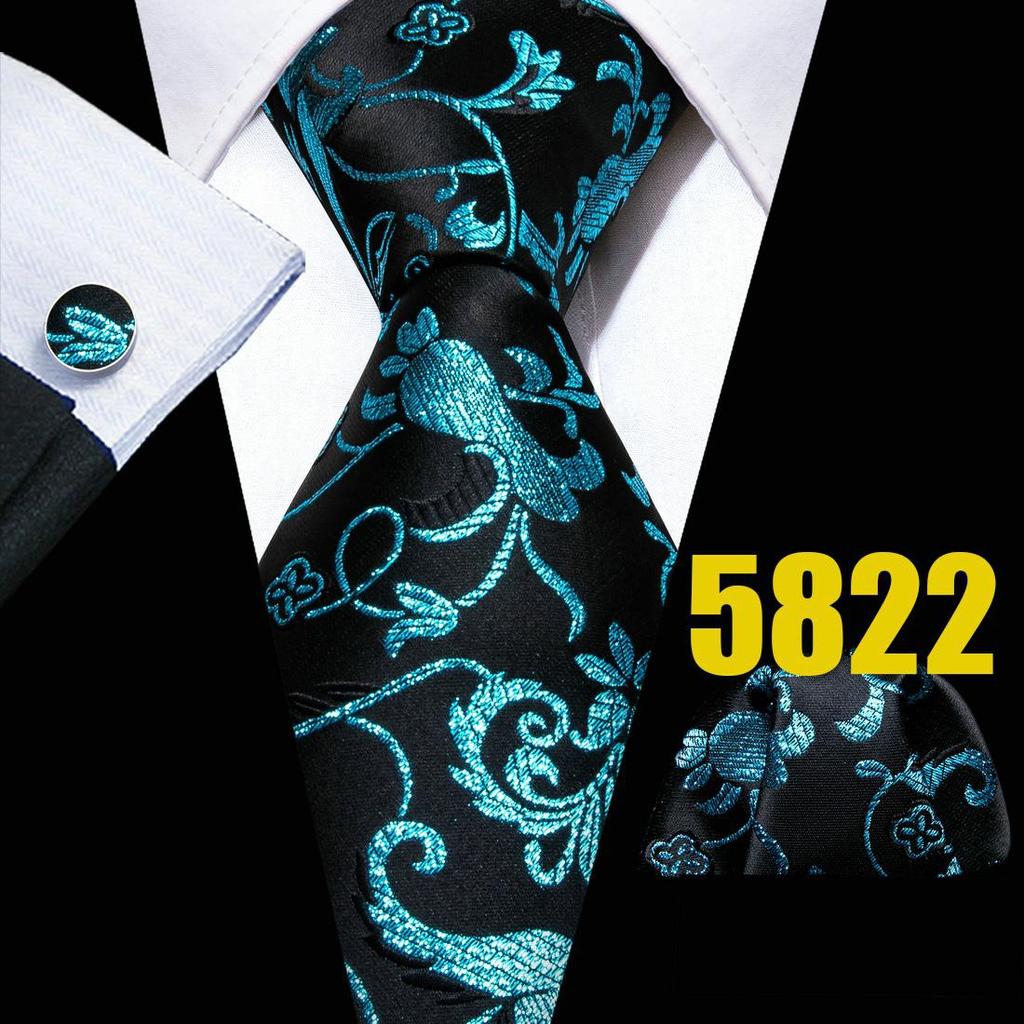 Mens Fashion Neckties Teal Silk Tie Pocket Square Cufflinks Blue&Green Formal Casual Ties