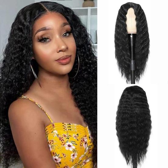 Парики с волнистыми волосами, волнистые волосы средней длины, гладкие блестящие волосы, увеличивающие объем, накладные волосы, натуральный парик, африканский бразильский черный длинный вьющийся парик