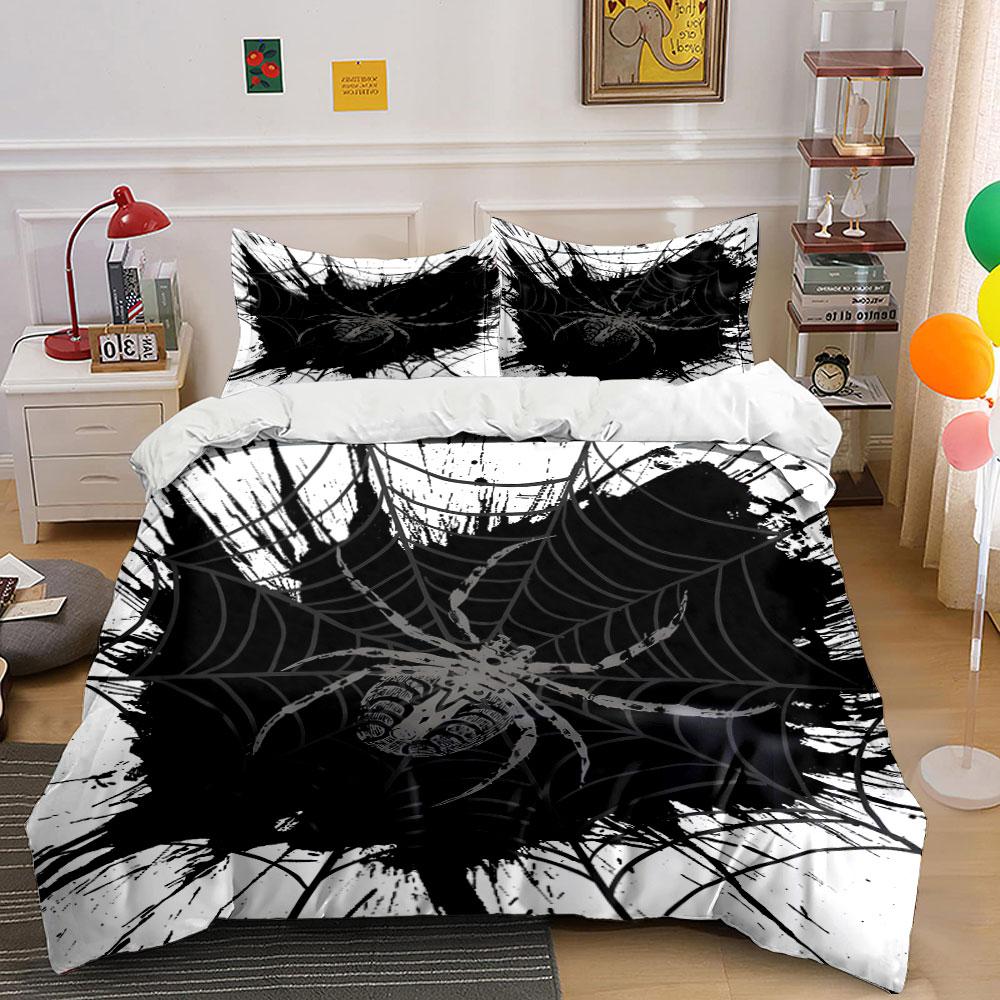 Spider Web Black Ink Design Bedding Duvet Cover Set (1*Duvet Cover 2*Pillowcases, without duvet insert)