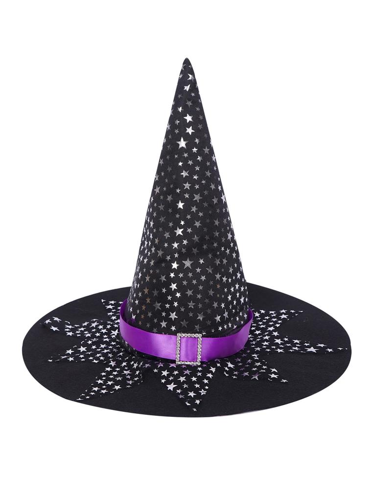 Детское платье для косплея ведьмы на Хэллоуин с длинными рукавами и принтом звезд для девочек, комплекты с остроконечной шляпой и сумкой